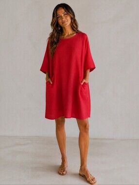 MadeInEngland Loungewear Lagenlook Errands OversizedDress RedDress OneSize Boho